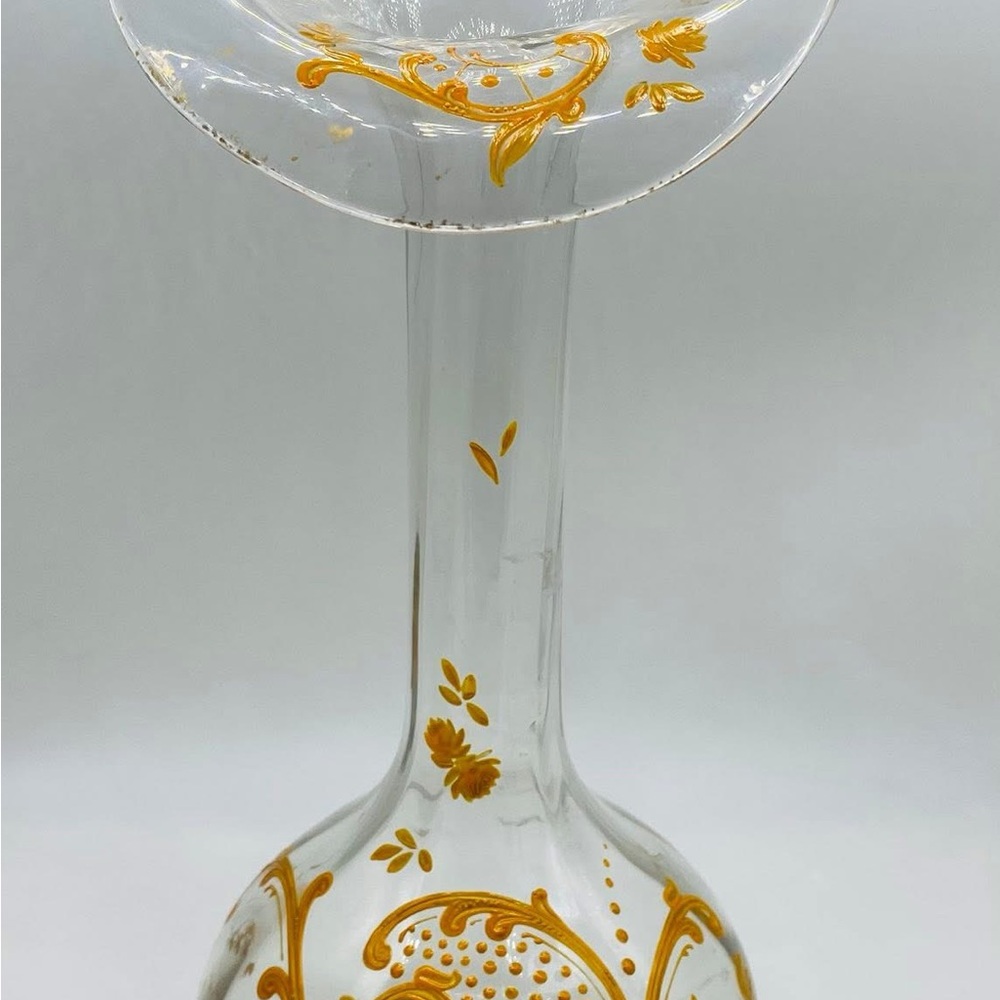 Tall Antique French LEGRAS Jack in the Pulpit Vase w/ Hand Painted Gold Enamel